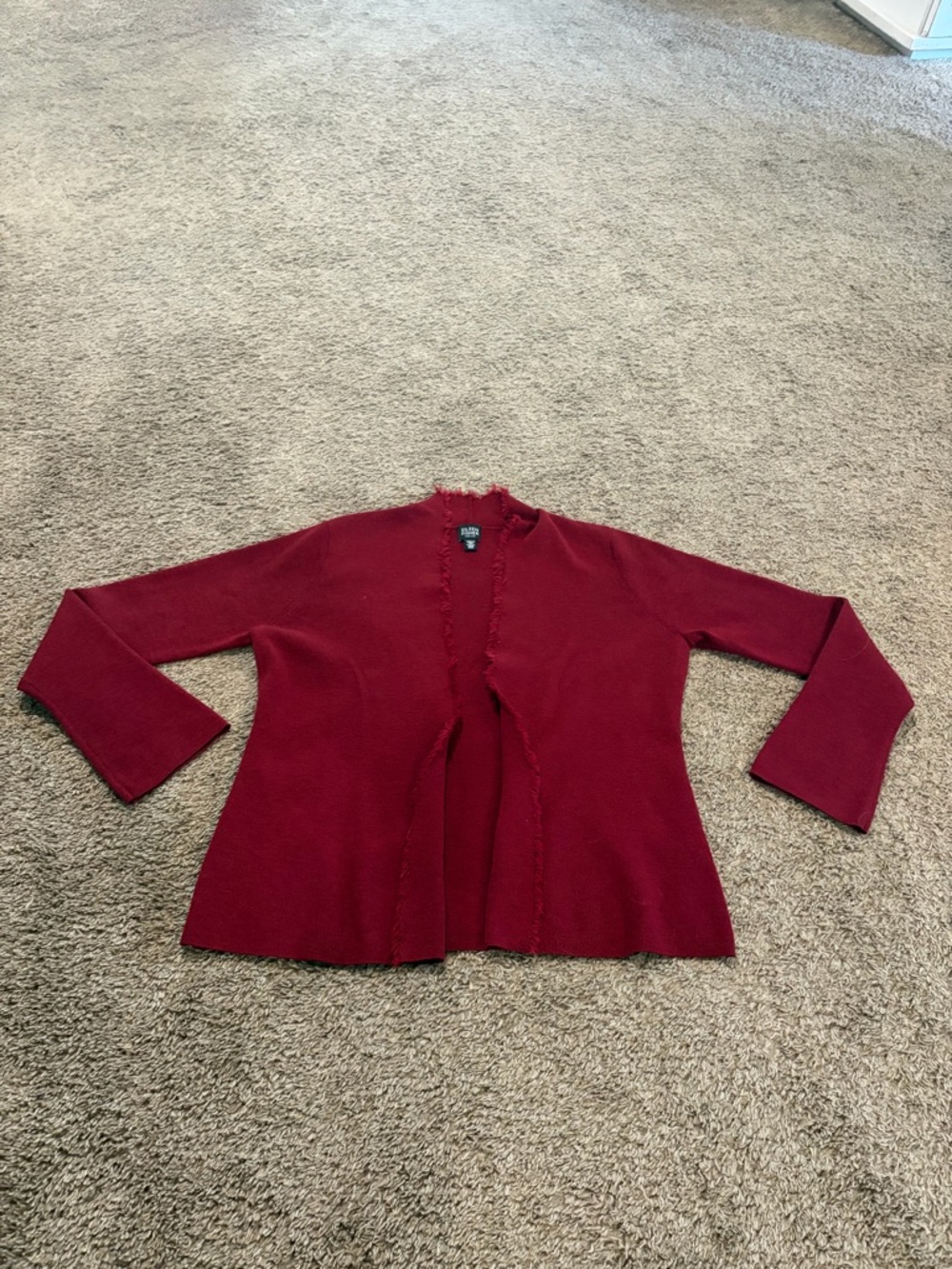 Eileen Fisher Women’s Open Front Long Sleeve Red 100% Wool Cardigan Size PM